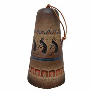 Vintage Native American Pottery Bell Handpainted Engraved Kokopelli Ceramic Bell